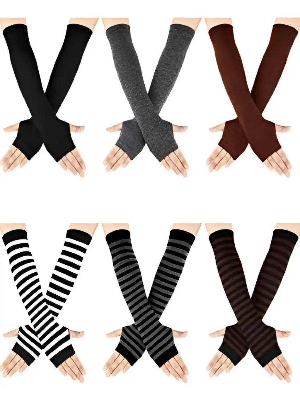 6 Pairs Women Long Fingerless Gloves Arm Warmers Knit Thumbhole Stretchy Gloves - Crew Original