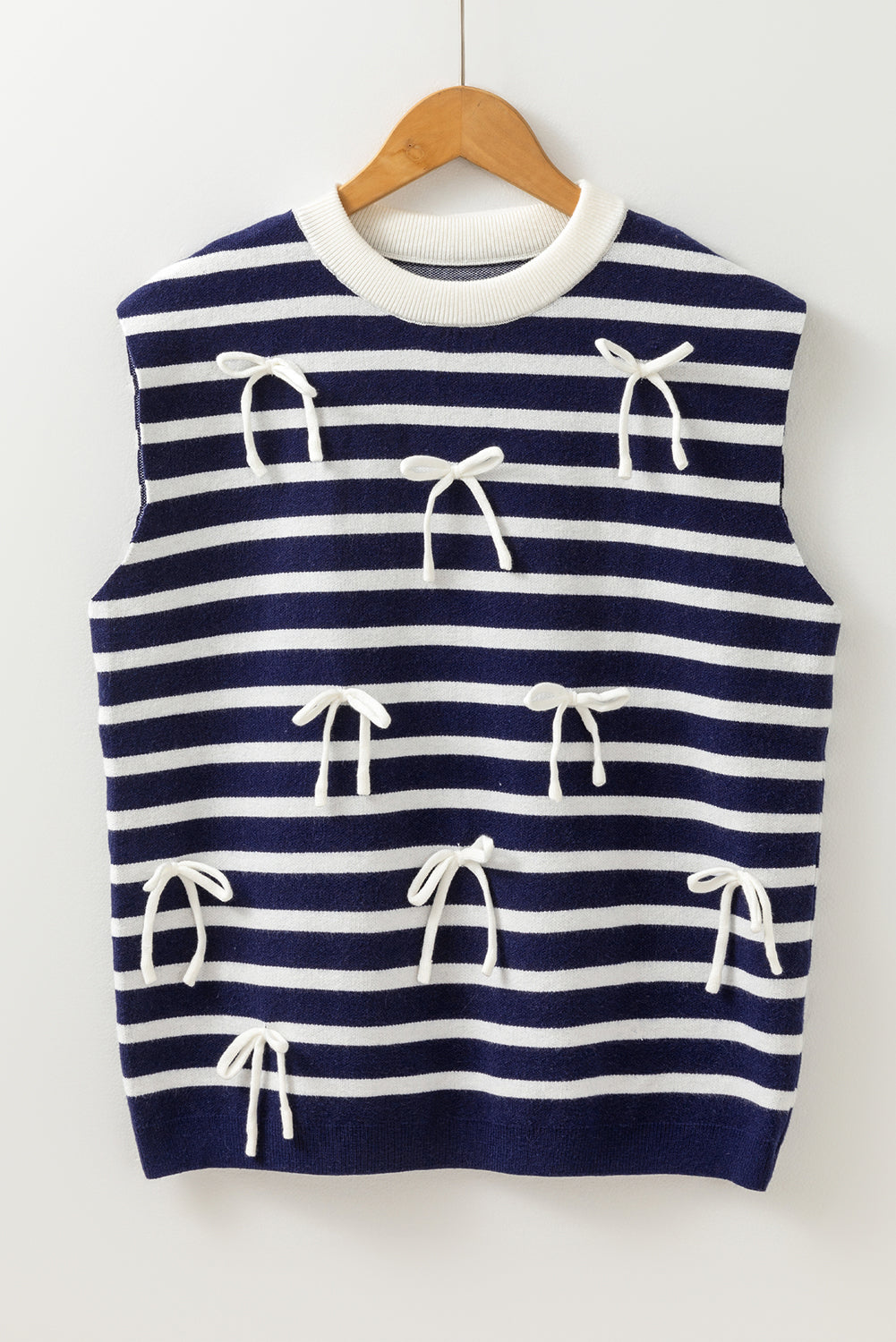 Blue Striped Sweet Bow Pattern Sleeveless Knit Top