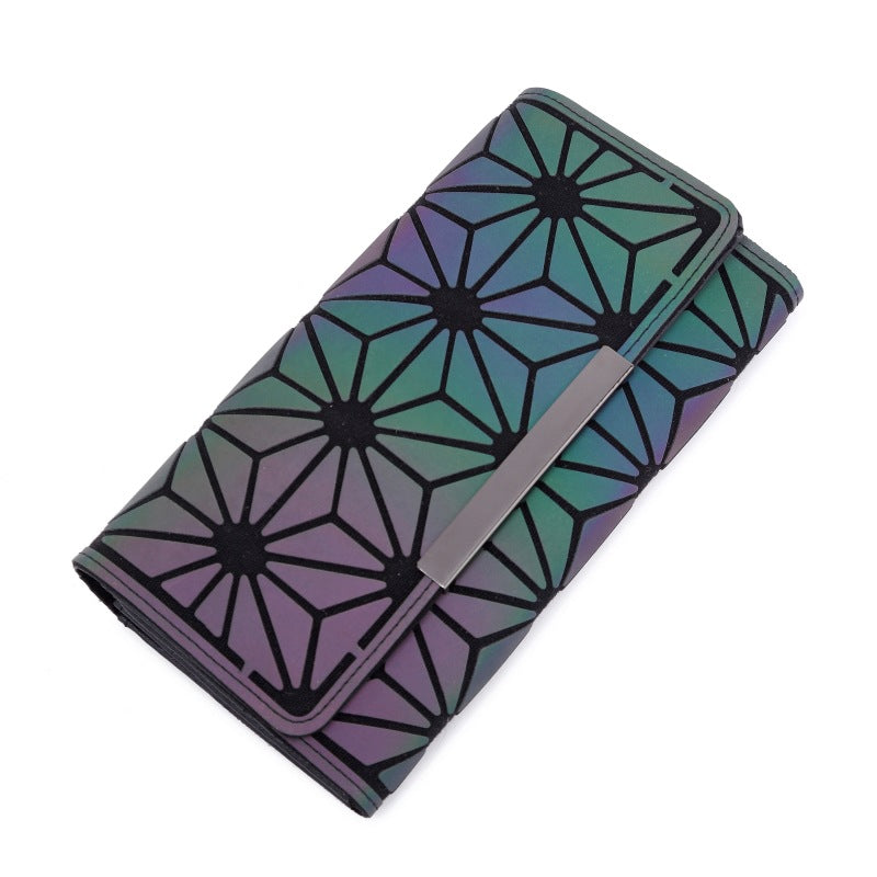 Tri-Fold Luminous Rhombic Wallet New Simple Long Wallet Retro Small Card Bag Women's Clutch