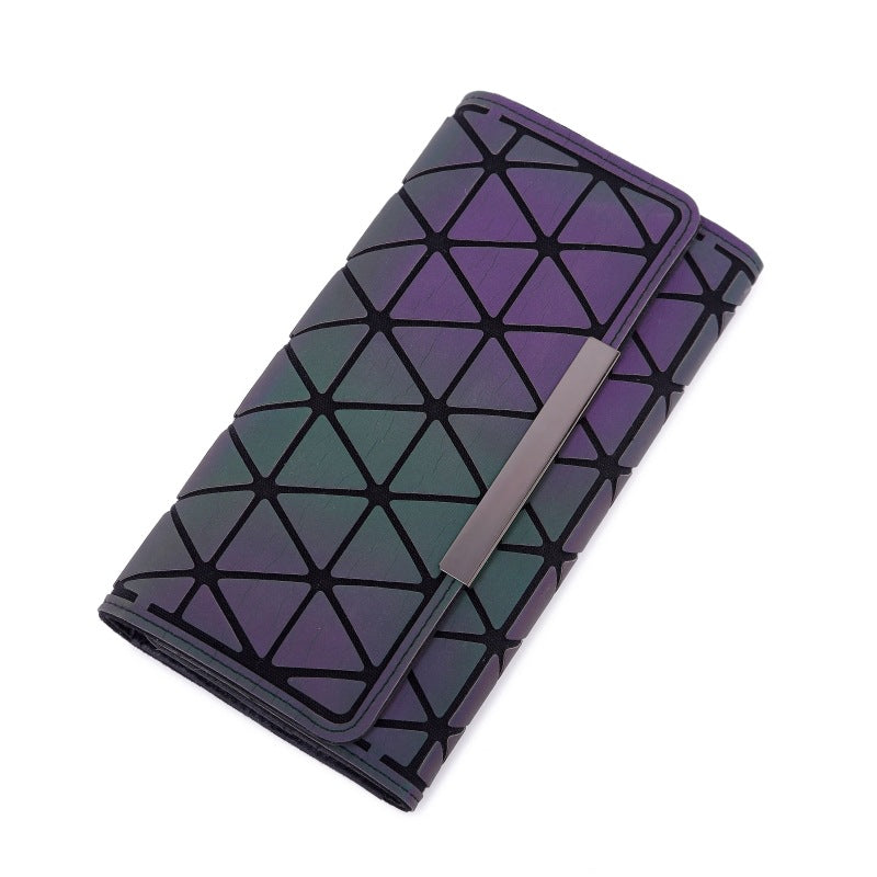 Tri-Fold Luminous Rhombic Wallet New Simple Long Wallet Retro Small Card Bag Women's Clutch