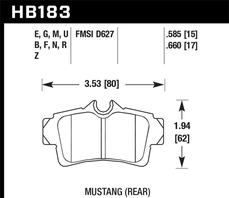 Hawk 01 Ford Mustang Bullitt / 94, 96-99, 01, 03-04 Cobra / 03-04 Mach 1 DTC-60 Race Rear Brake Pads