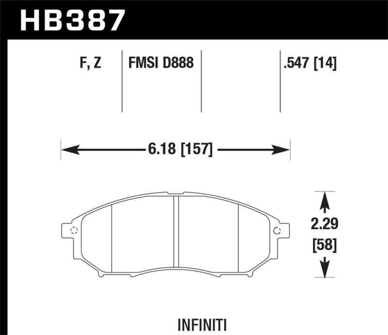 Hawk 09 350z/ 05-08 G35/09-12 G37 w/o Brembo HPS Street Front Brake Pads