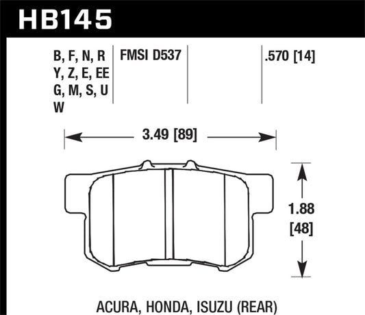 Hawk 1997-1997 Acura CL 2.2 HPS 5.0 Rear Brake Pads