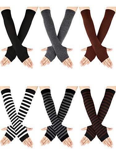 6 Pairs Women Long Fingerless Gloves Arm Warmers Knit Thumbhole Stretchy Gloves - Crew Original