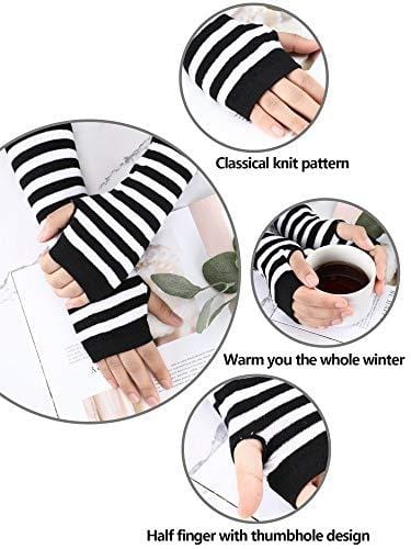 6 Pairs Women Long Fingerless Gloves Arm Warmers Knit Thumbhole Stretchy Gloves - Crew Original