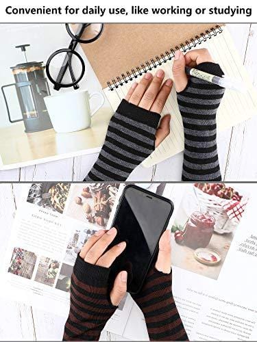6 Pairs Women Long Fingerless Gloves Arm Warmers Knit Thumbhole Stretchy Gloves - Crew Original