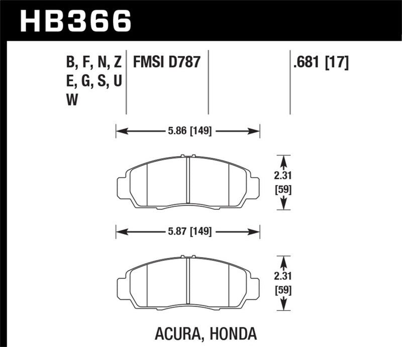 Hawk 04+ Accord TSX / 99-08 TL / 01-03 CL / 08+ Honda Accord EX Ceramic Street Front Brake Pads