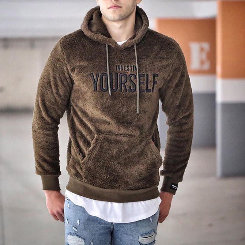 Custom logo men embroidery hoodies fleece training slim fit kangaroo pocket pullover plus size casual sherpa 5xl hoodie - Crew Original