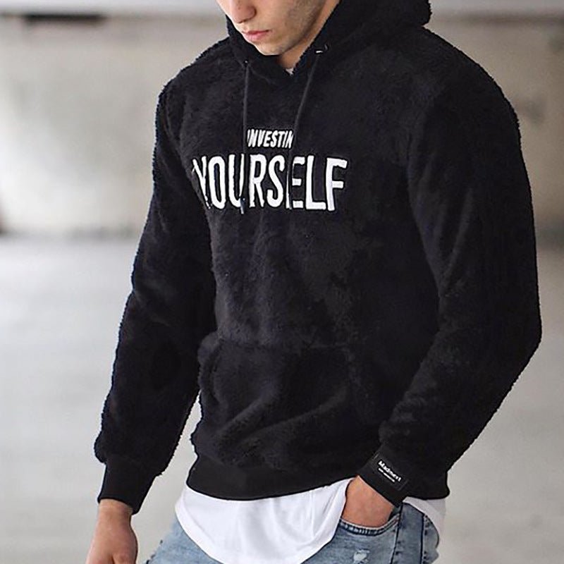 Custom logo men embroidery hoodies fleece training slim fit kangaroo pocket pullover plus size casual sherpa 5xl hoodie - Crew Original