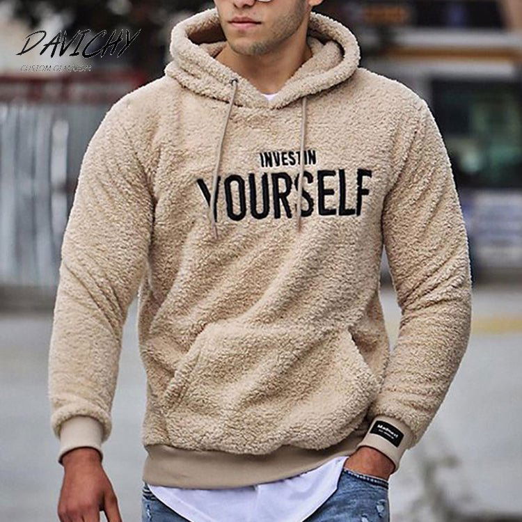 Custom logo men embroidery hoodies fleece training slim fit kangaroo pocket pullover plus size casual sherpa 5xl hoodie - Crew Original