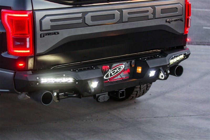 Addictive Desert Designs 17-18 Ford F-150 Raptor HoneyBadger Rear Bumper w/ 10in SR LED Mounts - Crew Original