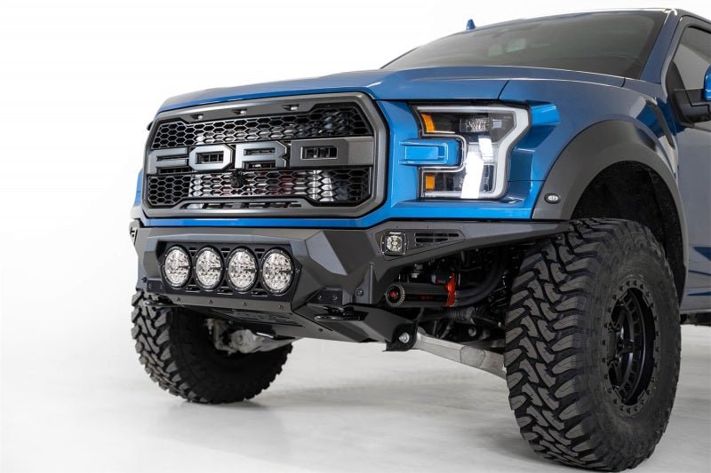 Addictive Desert Designs 17-20 Ford F-150 Raptor Bomber Front Bumper w/ 4 Rigid 360 6in Round Mounts - Crew Original