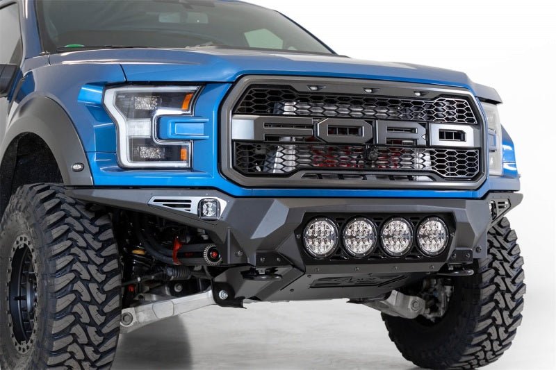 Addictive Desert Designs 17-20 Ford F-150 Raptor Bomber Front Bumper w/ 4 Rigid 360 6in Round Mounts - Crew Original