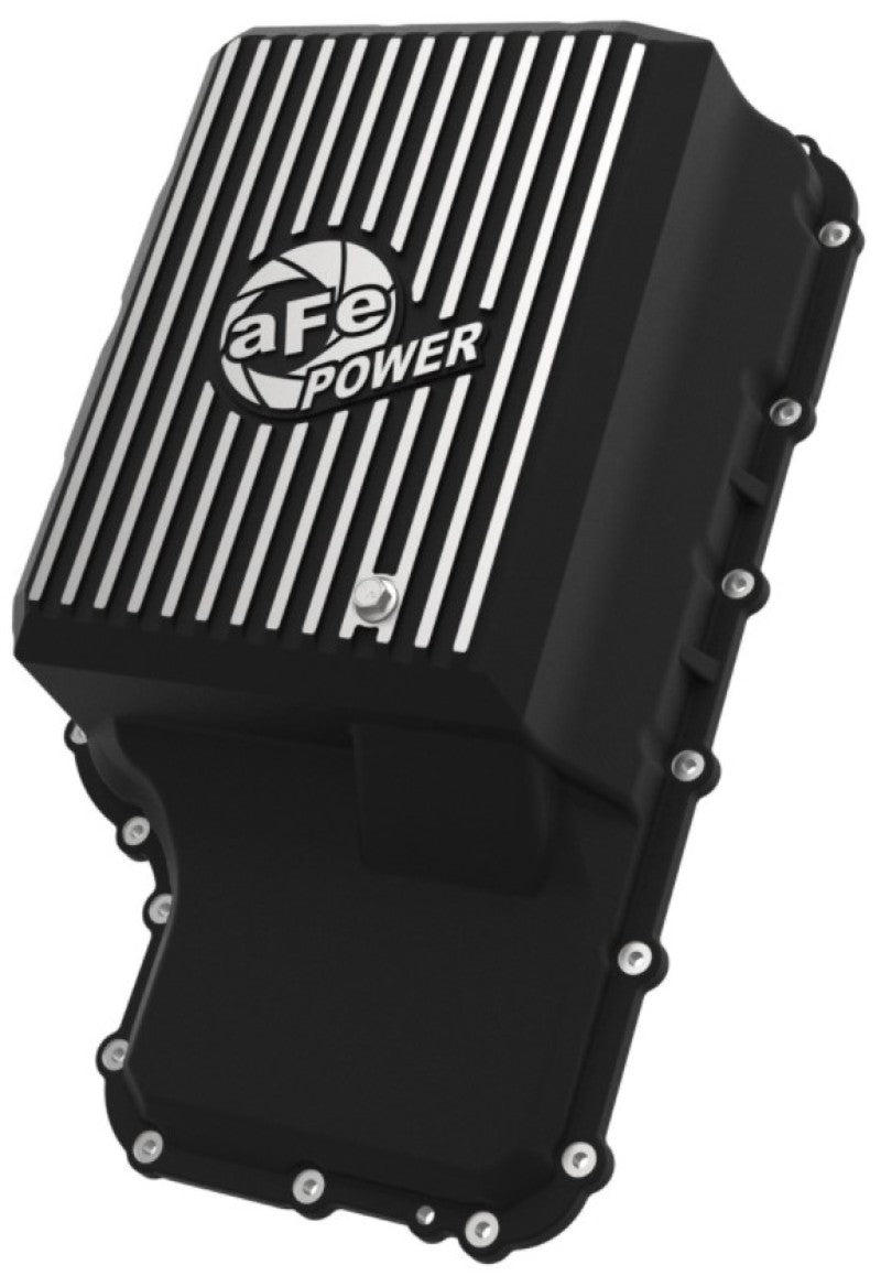 aFe 20-21 Ford Truck w/ 10R140 Transmission Pan Black POWER Street Series w/ Machined Fins - Crew Original