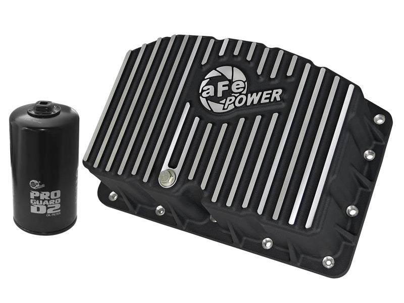 AFE Pro Series Engine Oil Pan Black w/Machined Fins; 11-16 Ford Powerstroke V8-6.7L (td) - Crew Original