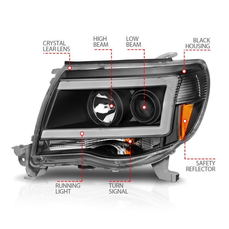 ANZO 05-09 Toyota Tacoma Projector Light Bar Style Headlights w/ C Light Bar - Crew Original