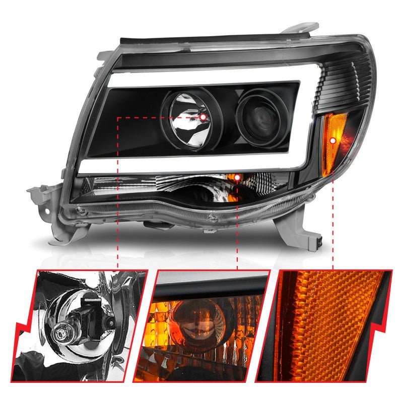 ANZO 05-09 Toyota Tacoma Projector Light Bar Style Headlights w/ C Light Bar - Crew Original