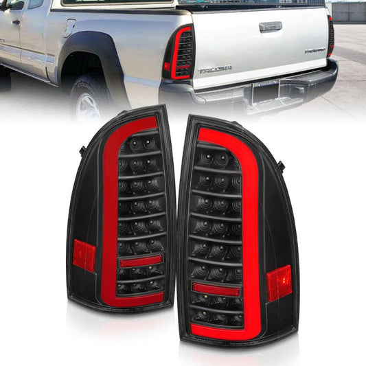 ANZO 05-15 Toyota Tacoma Full LED Tail Lights w/Light Bar Sequential Black Housing Clear Lens - Crew Original