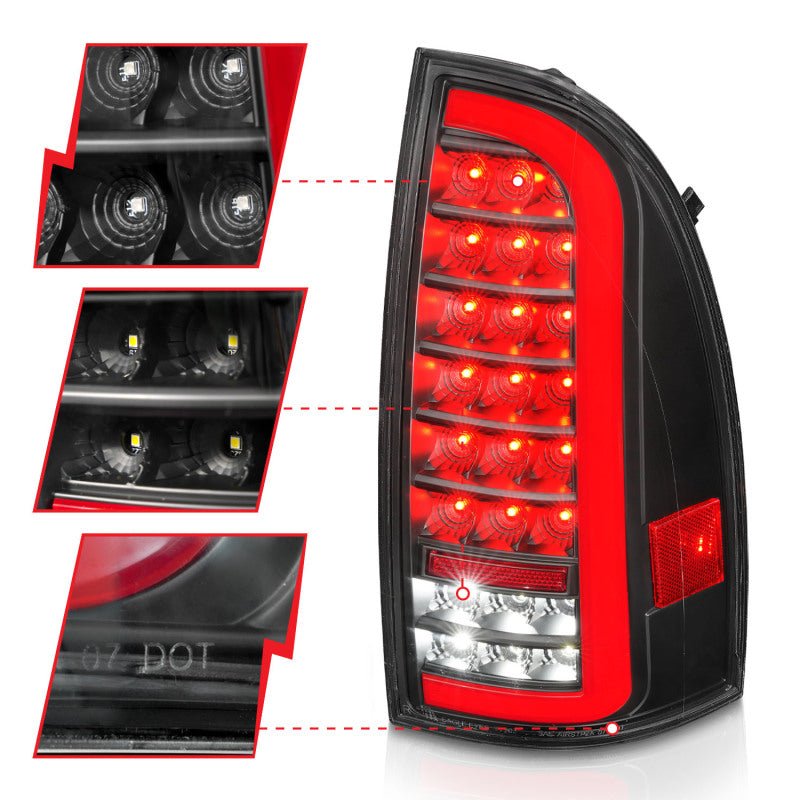 ANZO 05-15 Toyota Tacoma Full LED Tail Lights w/Light Bar Sequential Black Housing Clear Lens - Crew Original