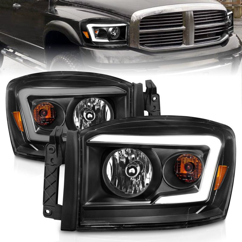 Anzo 06-09 Dodge RAM 1500/2500/3500 Headlights Black Housing/Clear Lens (w/ Light Bars) - Crew Original