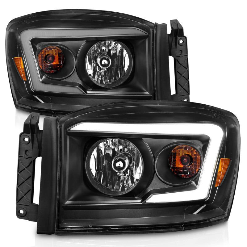 Anzo 06-09 Dodge RAM 1500/2500/3500 Headlights Black Housing/Clear Lens (w/ Light Bars) - Crew Original