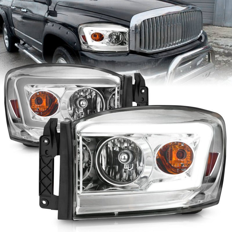 Anzo 06-09 Dodge RAM 1500/2500/3500 Headlights Chrome Housing/Clear Lens (w/ Light Bars) - Crew Original