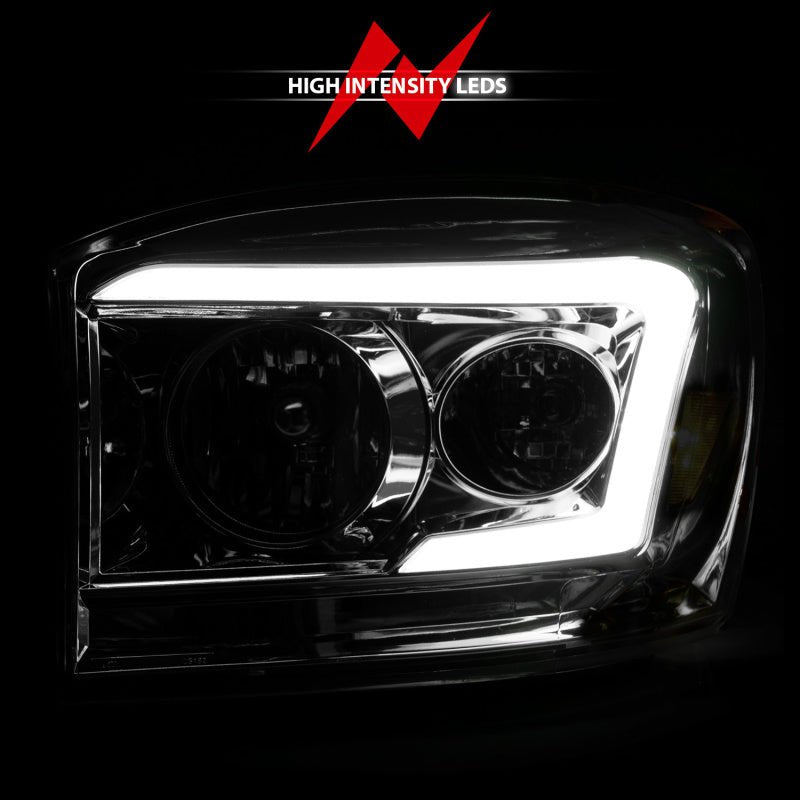 Anzo 06-09 Dodge RAM 1500/2500/3500 Headlights Chrome Housing/Clear Lens (w/ Light Bars) - Crew Original