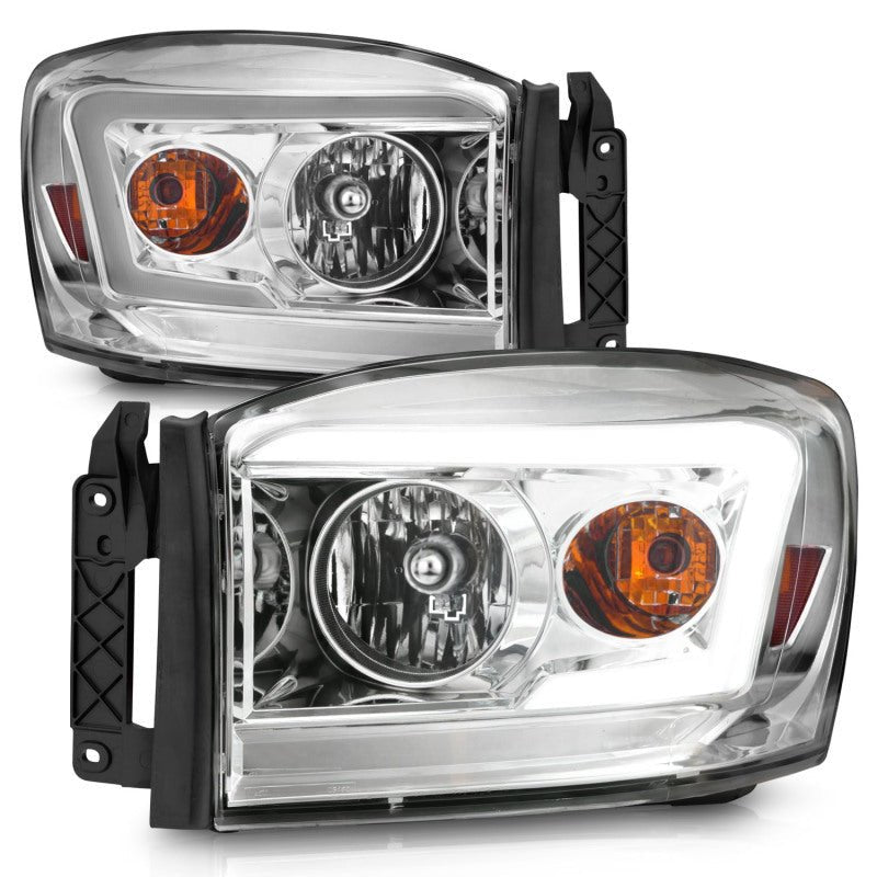 Anzo 06-09 Dodge RAM 1500/2500/3500 Headlights Chrome Housing/Clear Lens (w/ Light Bars) - Crew Original