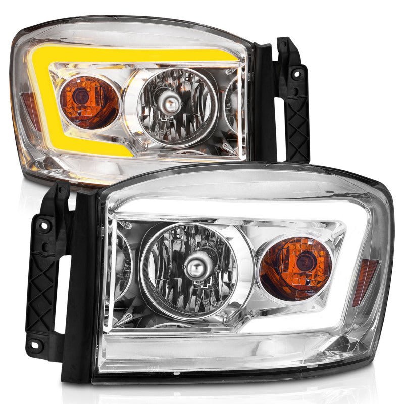 Anzo 06-09 Dodge RAM 1500/2500/3500 Headlights Chrome Housing/Clear Lens (w/Switchback Light Bars) - Crew Original