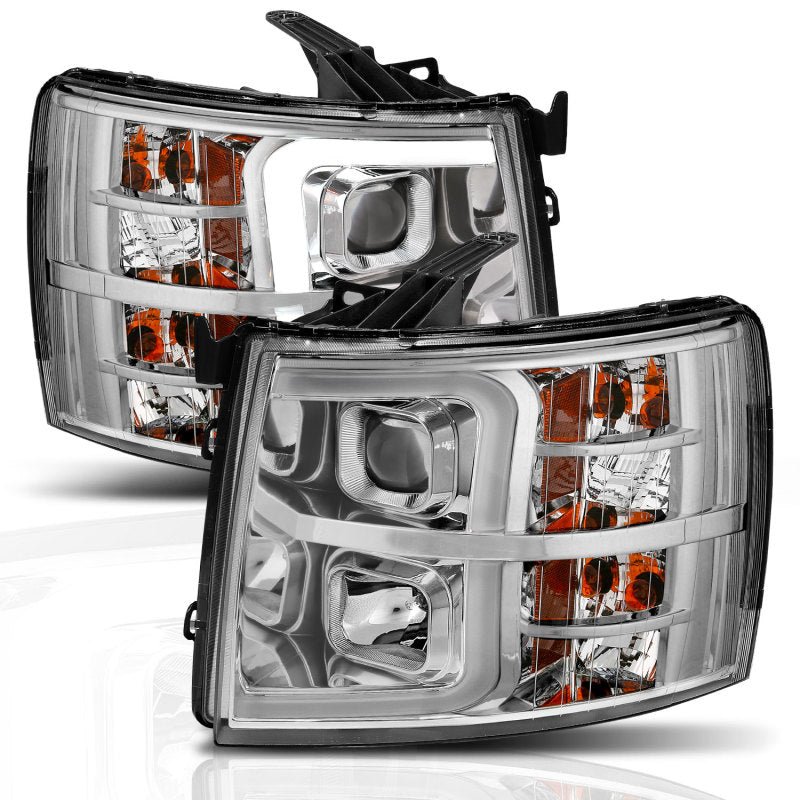 ANZO 07-13 Chevrolet Silverado 1500/2500/3500 Proj Headlights w/ Plank Style Switchback Chrome w/Amb - Crew Original