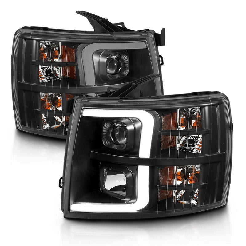 ANZO 07-13 Chevrolet Silverado 3500 Projector Headlights - Black Amber - Crew Original