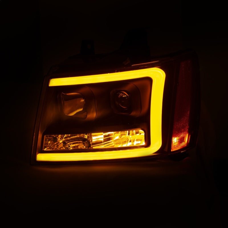 ANZO 07-14 Chevy Tahoe Projector Headlights w/ Plank Style Design Black w/ Amber - Crew Original