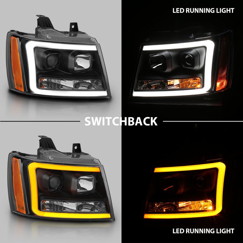 ANZO 07-14 Chevy Tahoe Projector Headlights w/ Plank Style Design Black w/ Amber - Crew Original