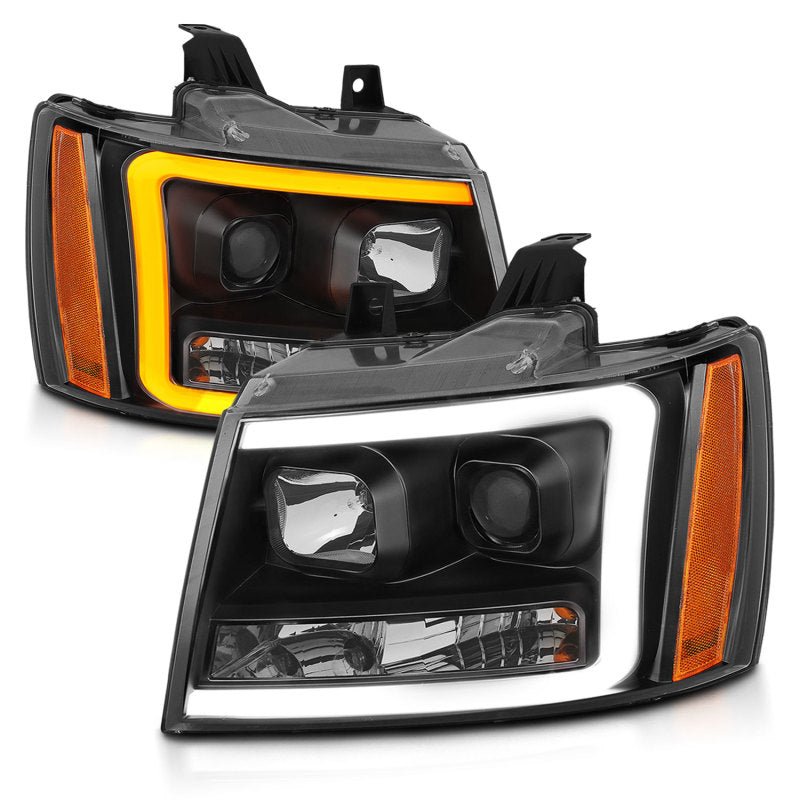 ANZO 07-14 Chevy Tahoe Projector Headlights w/ Plank Style Design Black w/ Amber - Crew Original