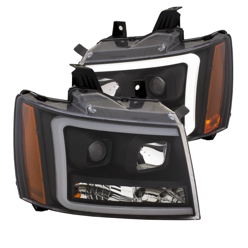 ANZO 07-14 Chevy Tahoe Projector Headlights w/ Plank Style Design Black w/ Amber - Crew Original