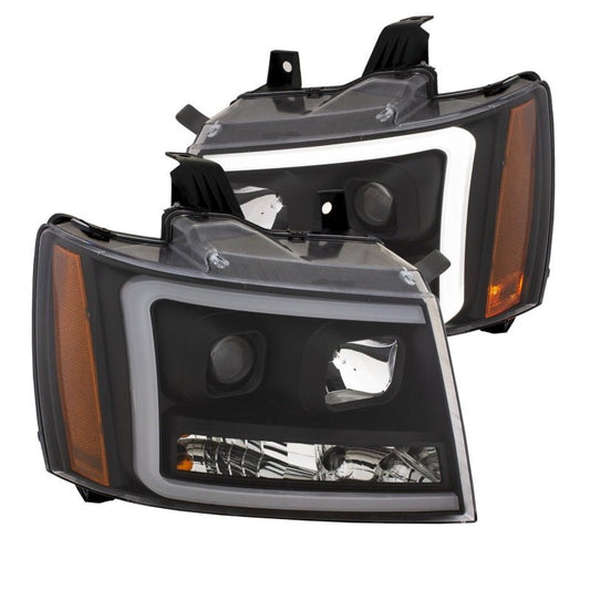 ANZO 07-14 Chevy Tahoe Projector Headlights w/ Plank Style Design Black w/ Amber - Crew Original