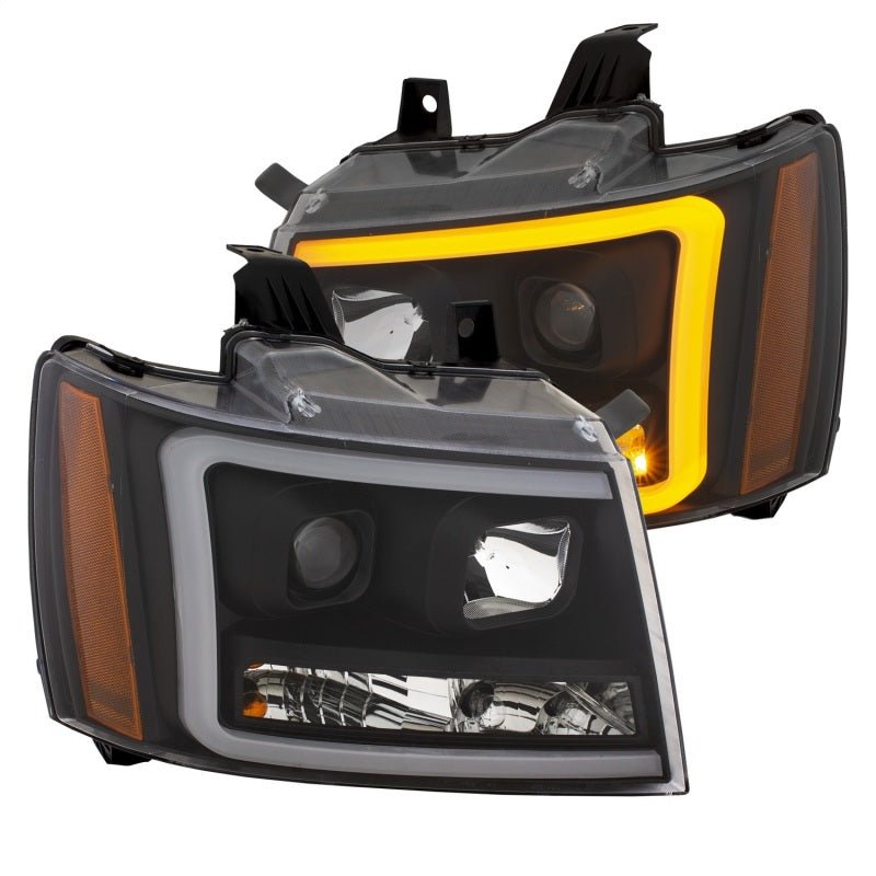 ANZO 07-14 Chevy Tahoe Projector Headlights w/ Plank Style Design Black w/ Amber - Crew Original