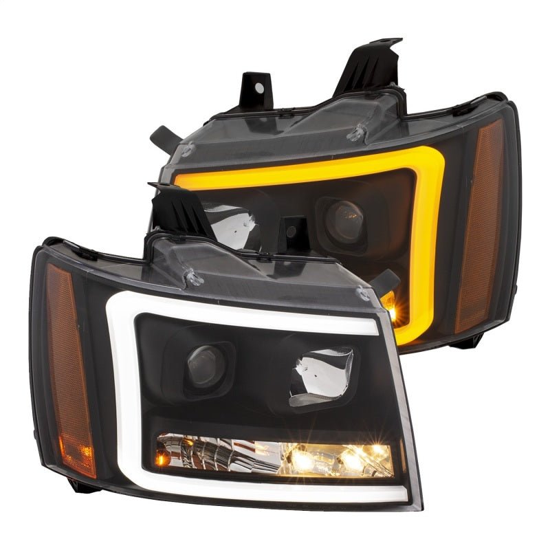 ANZO 07-14 Chevy Tahoe Projector Headlights w/ Plank Style Design Black w/ Amber - Crew Original