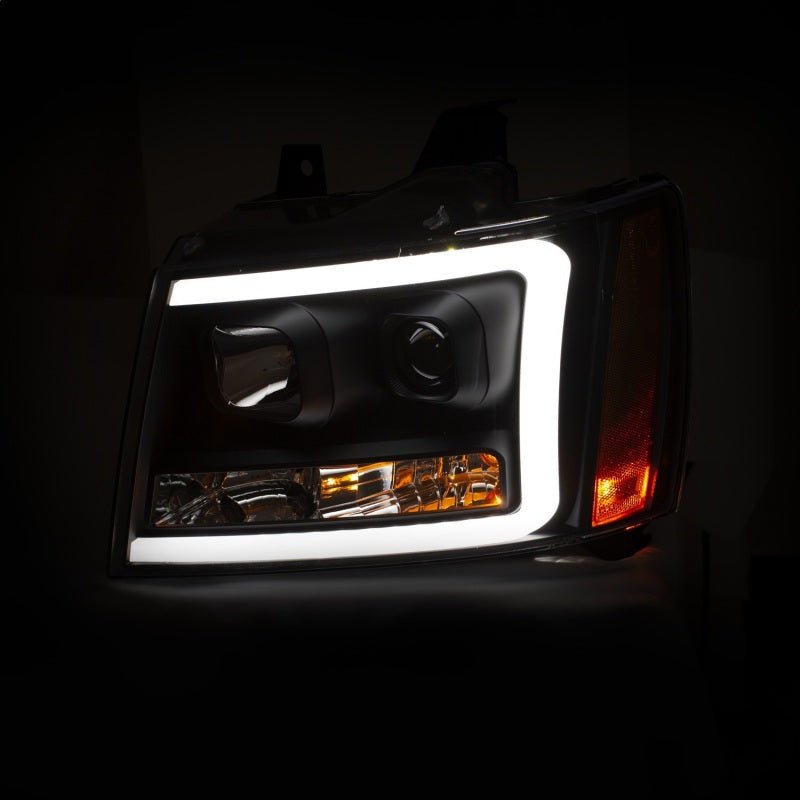 ANZO 07-14 Chevy Tahoe Projector Headlights w/ Plank Style Design Black w/ Amber - Crew Original