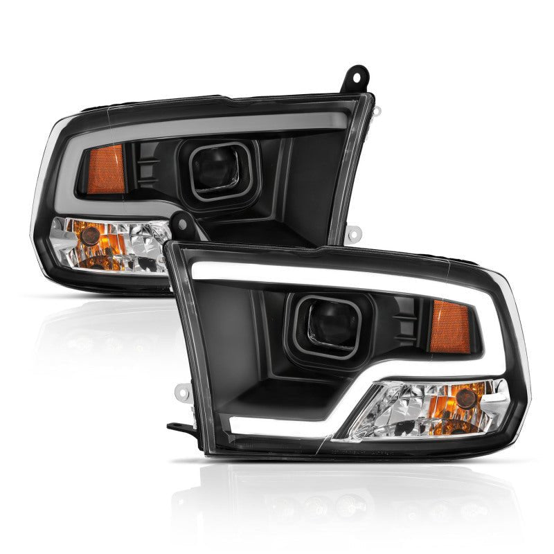 ANZO 09-18 Dodge Ram 1500 Plank Style Projector Headlights Black w/ Halo - Crew Original