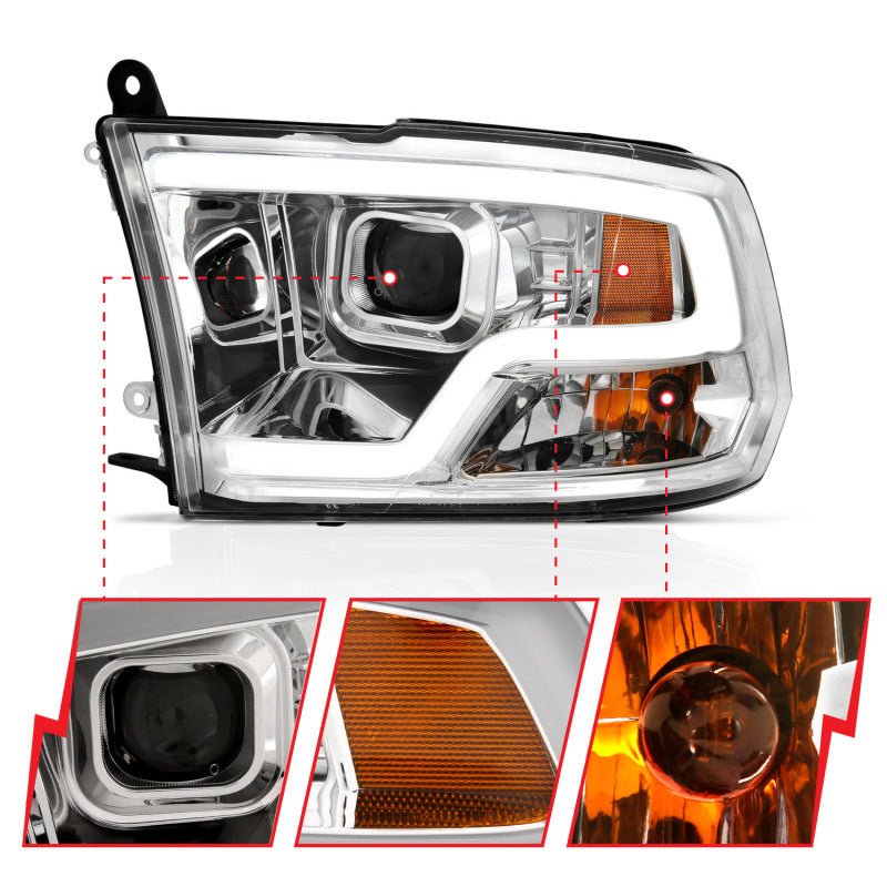 ANZO 09-18 Dodge Ram 1500 Plank Style Projector Headlights Chrome w/ Halo - Crew Original