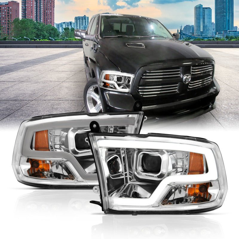 ANZO 09-18 Dodge Ram 1500 Plank Style Projector Headlights Chrome w/ Halo - Crew Original