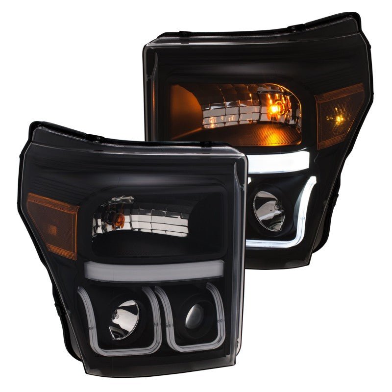 ANZO 11-16 Ford F-150 Super Duty Projector Headlights w/ U-Bar Switchback Black w/ Amber - Crew Original