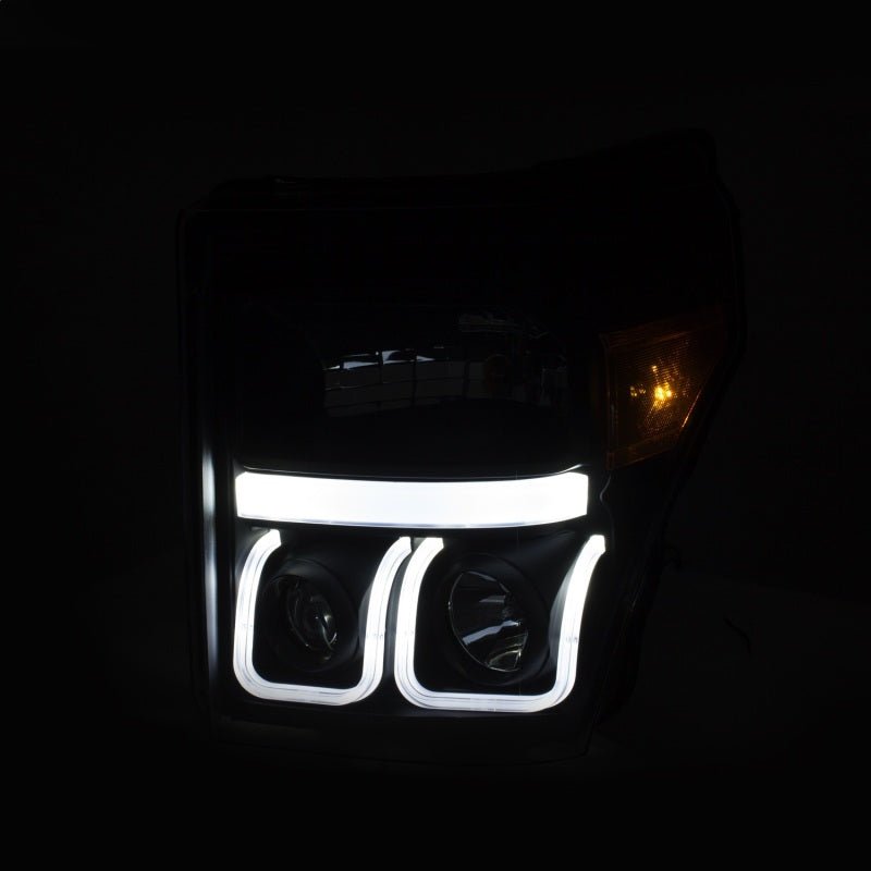 ANZO 11-16 Ford F-150 Super Duty Projector Headlights w/ U-Bar Switchback Black w/ Amber - Crew Original