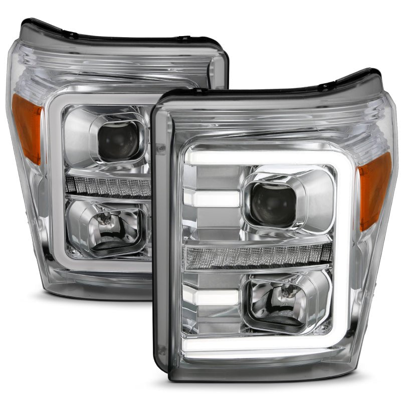 ANZO 11-16 Ford F-250/F-350/F-450 Projector Headlights w/ Plank Style Switchback Chrome w/Amber - Crew Original