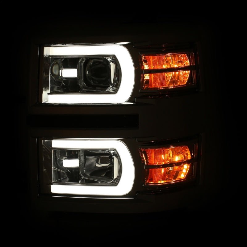 ANZO 14-15 Chevrolet Silverado 1500 Projector Headlights w/ Plank Style Switchback Chrome w/ Amber - Crew Original