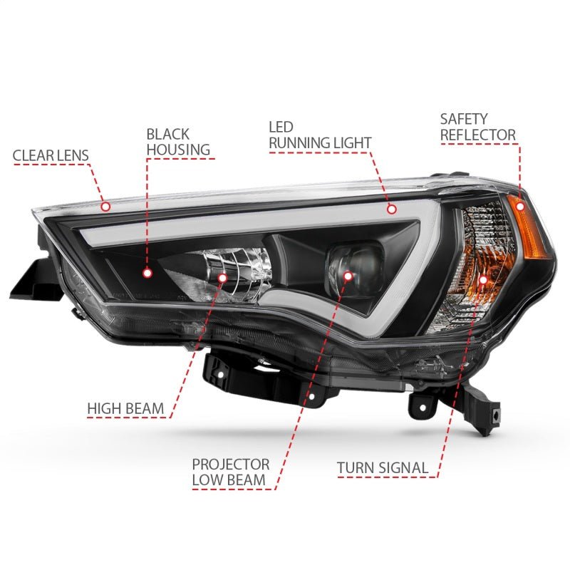 ANZO 14-18 Toyota 4 Runner Plank Style Projector Headlights Black w/ Amber - Crew Original