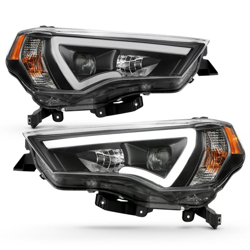 ANZO 14-18 Toyota 4 Runner Plank Style Projector Headlights Black w/ Amber - Crew Original