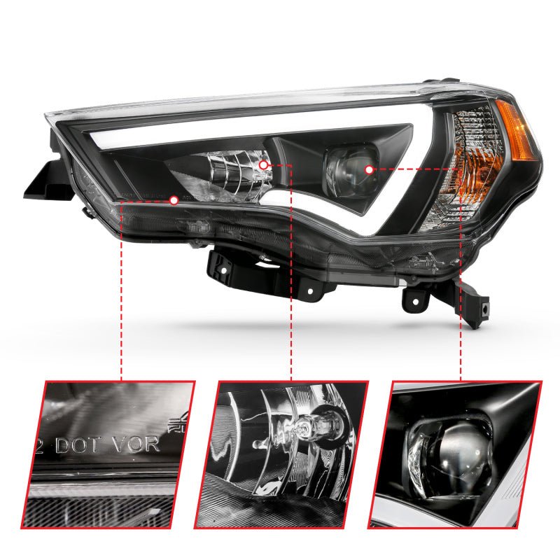 ANZO 14-18 Toyota 4 Runner Plank Style Projector Headlights Black w/ Amber - Crew Original