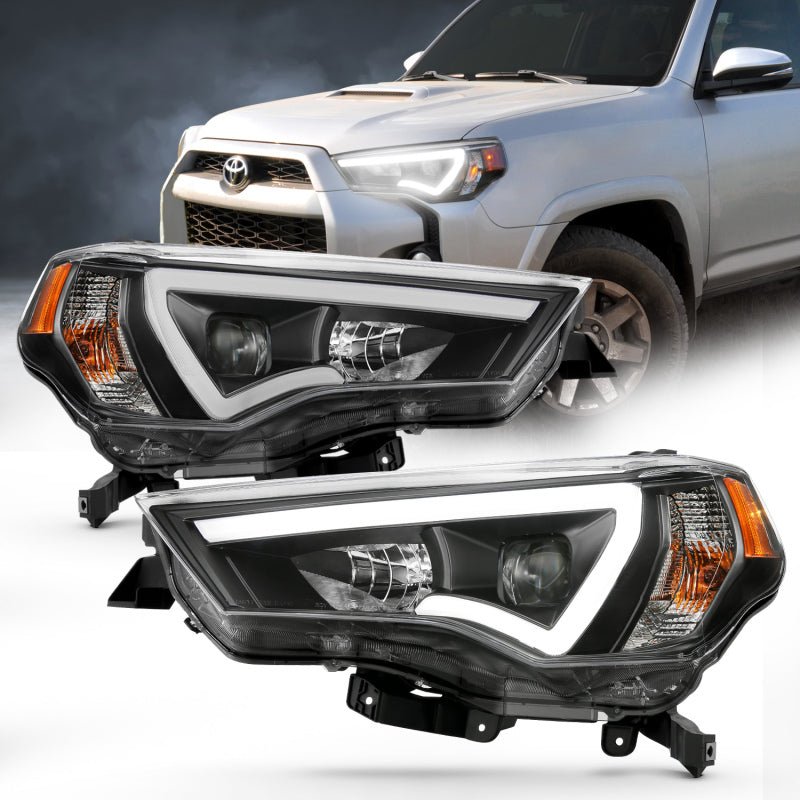 ANZO 14-18 Toyota 4 Runner Plank Style Projector Headlights Black w/ Amber - Crew Original